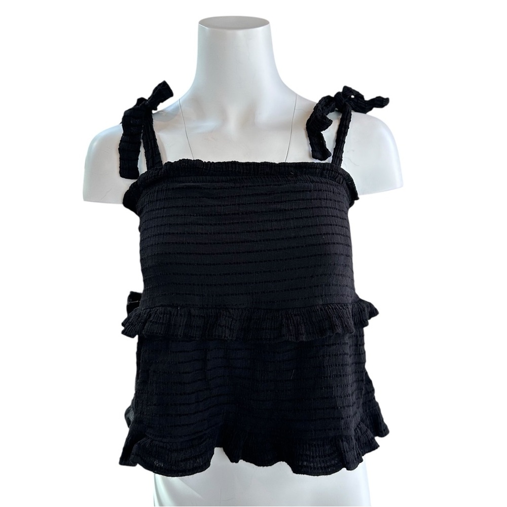Altar’d State Tiered Tie Shoulder Tank Top Black Size S
